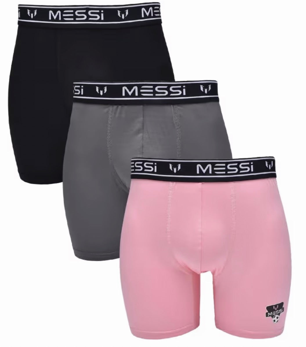 Messi Men's 3pk Stretch Boxer Briefs Black,Grey, Pink - Small