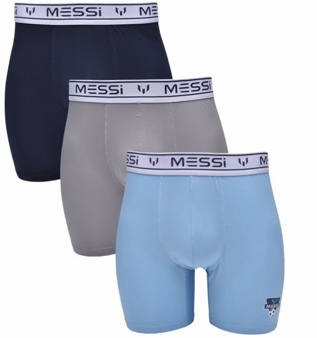 Messi Men's 3pk Stretch Boxer Briefs Blue/Black/Grey- Small